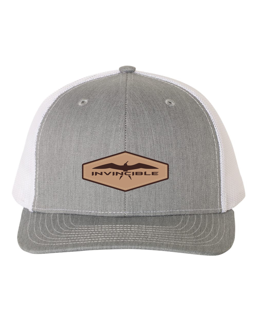 Invincible Signature Natural Leather Patch Heather Grey/White Trucker Hat