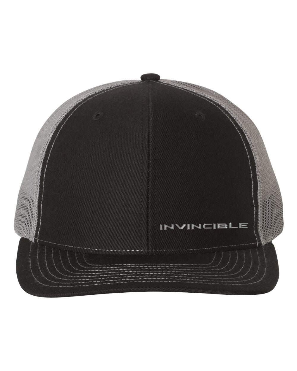 Invincible Black/Charcoal Puff Text Trucker Hat